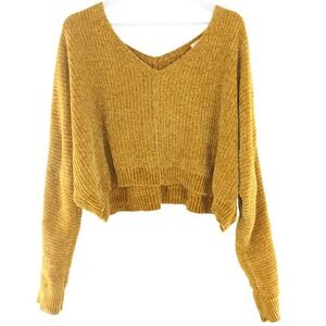 Double Zero Sweater Cropped Chenille Batwing Sleeve Medium Mustard Yellow